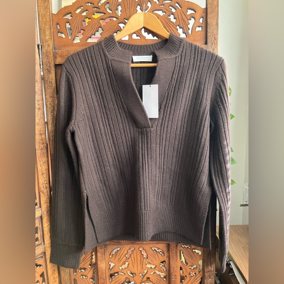 Equipment ribbed brown pullover 100% wool sweater, v-neck - Picture 1 of 7